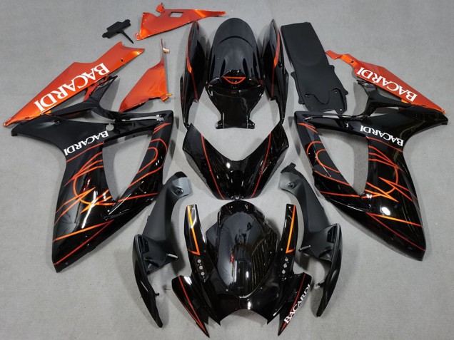 Mejores Carenados Moto Suzuki GSXR 600 / GSXR 750 2006-2007 - Negro Brillante Naranja Bacardi