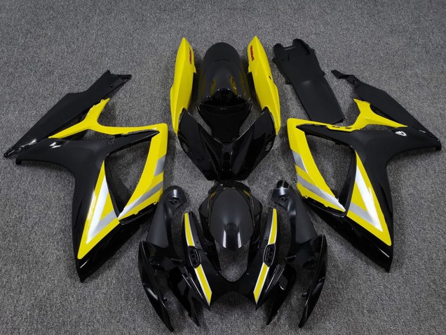 Mejores Carenados Moto Suzuki GSXR 600 / GSXR 750 2006-2007 - Negro Brillante Amarillo Plata OEM Estilo