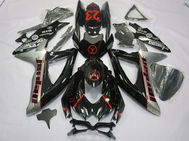 Mejores Carenados Moto Suzuki GSXR 600 / GSXR 750 2008-2010 - Negro Brillante Plata Rojo Jordan 23