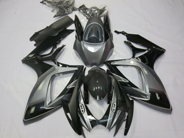 Mejores Carenados Moto Suzuki GSXR 600 / GSXR 750 2006-2007 - Gris Negro Brillante Raya