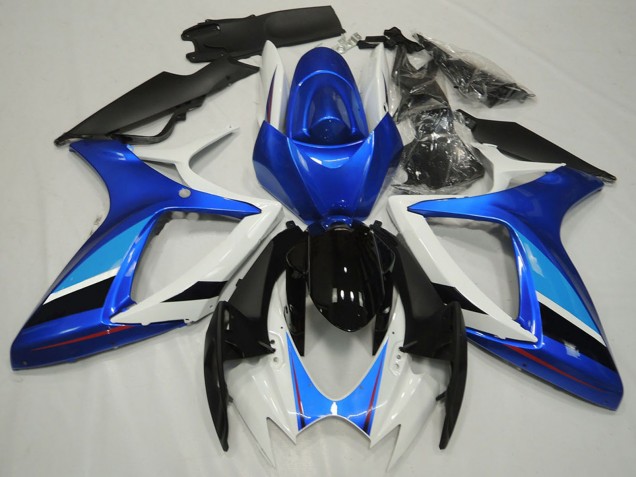 Mejores Carenado Moto Suzuki GSXR 600 / GSXR 750 2006-2007 - Blanco Azul Negro Brillante Raya