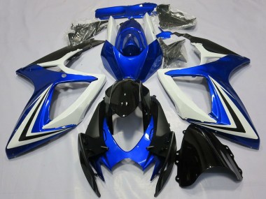 Mejores Carenados Moto Suzuki GSXR 600 / GSXR 750 2006-2007 - Blanco Azul Negro Brillante Raya