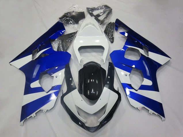 Mejores Carenados Moto Suzuki GSXR 600 / GSXR 750 2004-2005 - Blanco Azul Negro OEM Estilo