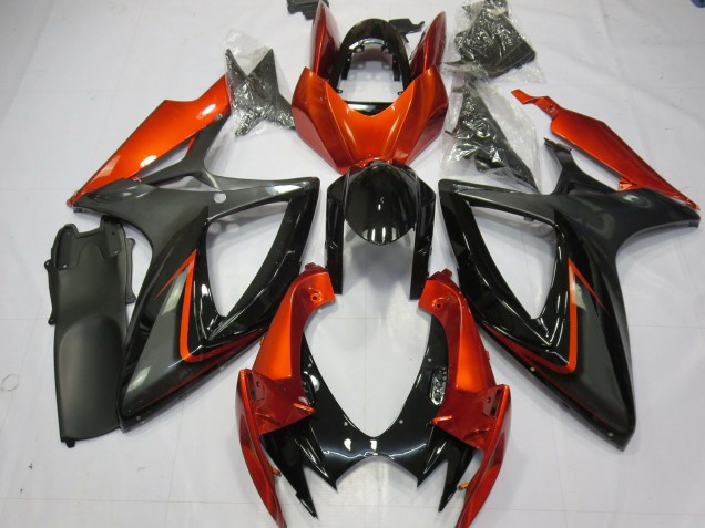 Mejores Carenados Moto Suzuki GSXR 600 / GSXR 750 2006-2007 - Burnt Naranja Gris Negro Brillante