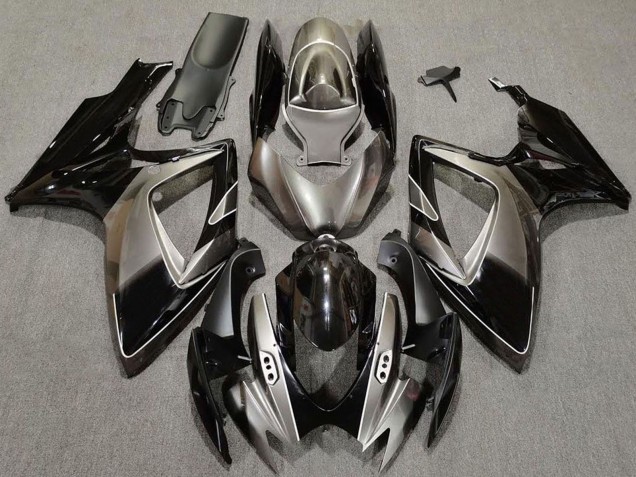 Mejores Carenados Moto Suzuki GSXR 600 / GSXR 750 2006-2007 - Plata Oscuro Negro Brillante