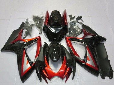 Mejores Carenados Moto Suzuki GSXR 600 / GSXR 750 2006-2007 - Negro Brillante Rojo Plata