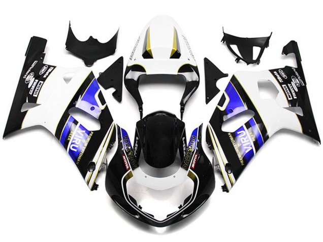 Mejores Carenados Moto Suzuki GSXR 600 / GSXR 750 2001-2003 - Blanco Azul Negro Brillante Viru Estilo