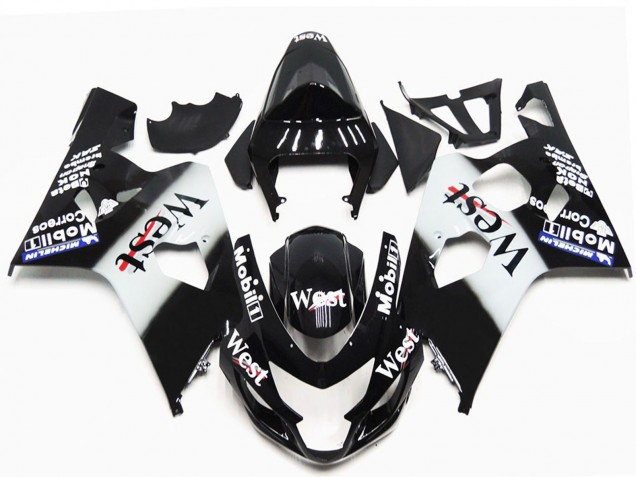 Mejores Carenados Moto Suzuki GSXR 600 / GSXR 750 2004-2005 - Negro Brillante Blanco West OEM Estilo