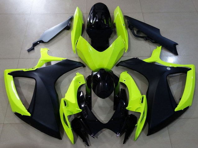 Mejores Carenados Moto Suzuki GSXR 600 / GSXR 750 2006-2007 - Neon Amarillo Negro Brillante Negro Mate