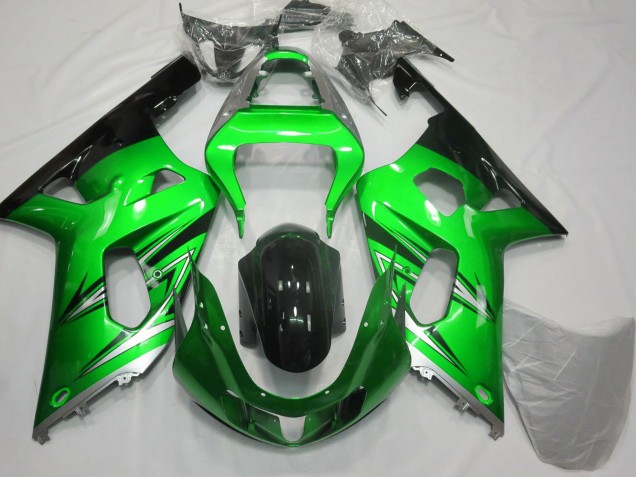 Mejores Carenados Moto Suzuki GSXR 600 / GSXR 750 2001-2003 - Verde Plata Negro Brillante