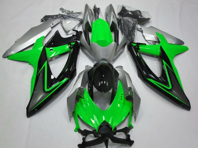 Mejores Carenados Moto Suzuki GSXR 600 / GSXR 750 2008-2010 - Plata Verde Gris Negro
