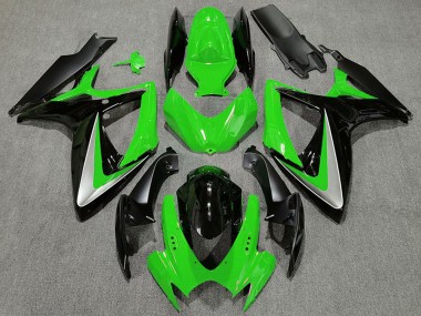 Mejores Carenados Moto Suzuki GSXR 600 / GSXR 750 2006-2007 - Verde Plata Negro Brillante OEM Estilo