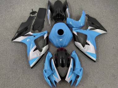 Mejores Carenados Moto Suzuki GSXR 600 / GSXR 750 2006-2007 - Azul Claro Blanco Negro Brillante