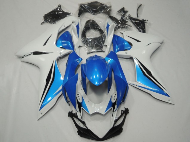 Mejores Carenados Moto Suzuki GSXR 600 / GSXR 750 2011-2024 - Blanco Azul Claro Negro Brillante OEM Estilo