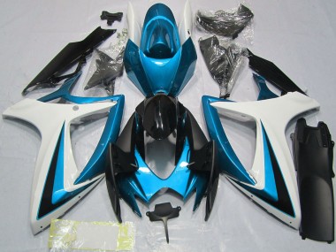 Mejores Carenados Moto Suzuki GSXR 600 / GSXR 750 2006-2007 - Blanco Azul Negro Brillante