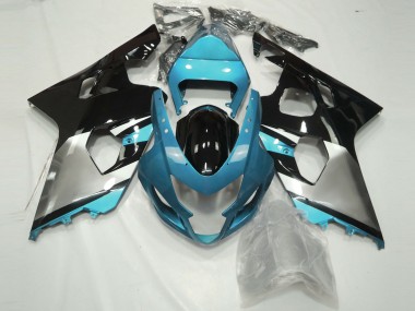 Mejores Carenados Moto Suzuki GSXR 600 / GSXR 750 2004-2005 - Azul Claro Plata Negro Brillante