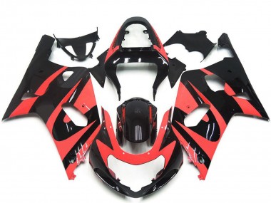 Mejores Carenados Moto Suzuki GSXR 600 / GSXR 750 2001-2003 - Rojo Claro Negro Brillante OEM Estilo