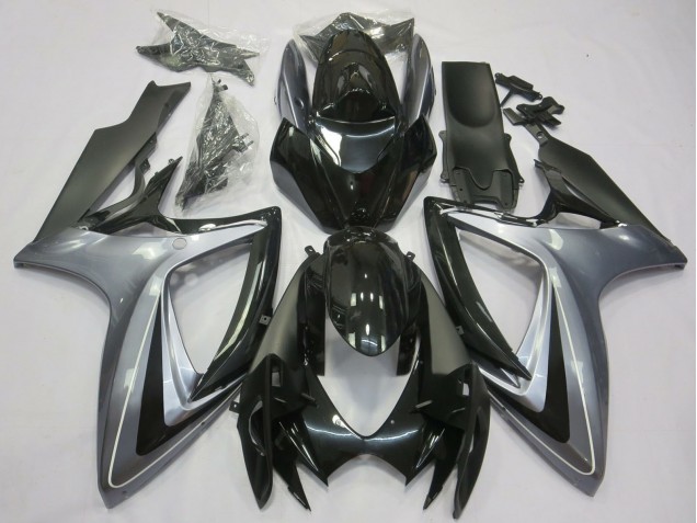 Mejores Carenados Moto Suzuki GSXR 600 / GSXR 750 2006-2007 - Plata Negro Brillante Negro Mate