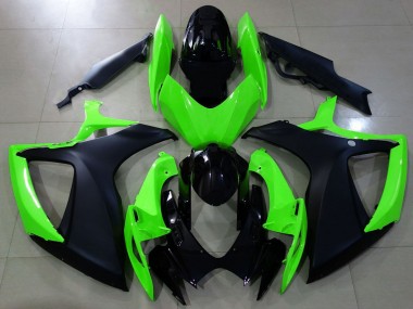 Mejores Carenados Moto Suzuki GSXR 600 / GSXR 750 2006-2007 - Verde Negro Brillante Negro Mate
