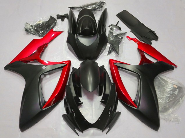 Mejores Carenados Moto Suzuki GSXR 600 / GSXR 750 2006-2007 - Negro Mate Rojo