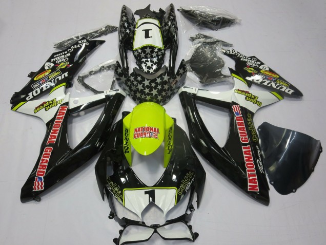 Mejores Carenados Moto Suzuki GSXR 600 / GSXR 750 2008-2010 - Blanco Amarillo Rojo Negro National Guard