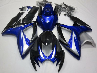 Mejores Carenados Moto Suzuki GSXR 600 / GSXR 750 2006-2007 - Azul Plata Negro Brillante OEM Estilo