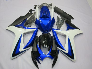 Mejores Carenados Moto Suzuki GSXR 600 / GSXR 750 2006-2007 - Blanco Azul Negro Brillante OEM Estilo