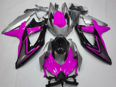 Mejores Carenados Moto Suzuki GSXR 600 / GSXR 750 2008-2010 - Plata Rosa Negro Brillante