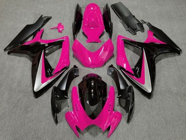 Mejores Carenados Moto Suzuki GSXR 600 / GSXR 750 2006-2007 - Rosa Plata Negro Brillante OEM Estilo