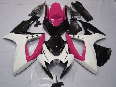 Mejores Carenados Moto Suzuki GSXR 600 / GSXR 750 2006-2007 - Rosa Blanco Negro Brillante Estrella