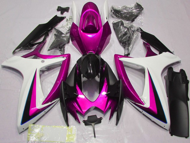 Mejores Carenados Moto Suzuki GSXR 600 / GSXR 750 2006-2007 - Blanco Rosa Negro Brillante