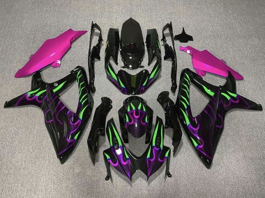 Mejores Carenados Moto Suzuki GSXR 600 / GSXR 750 2008-2010 - Negro Brillante Rosa Púrpura Verde Llama