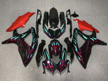 Mejores Carenados Moto Suzuki GSXR 600 / GSXR 750 2008-2010 - Negro Brillante Rojo Cian Llama