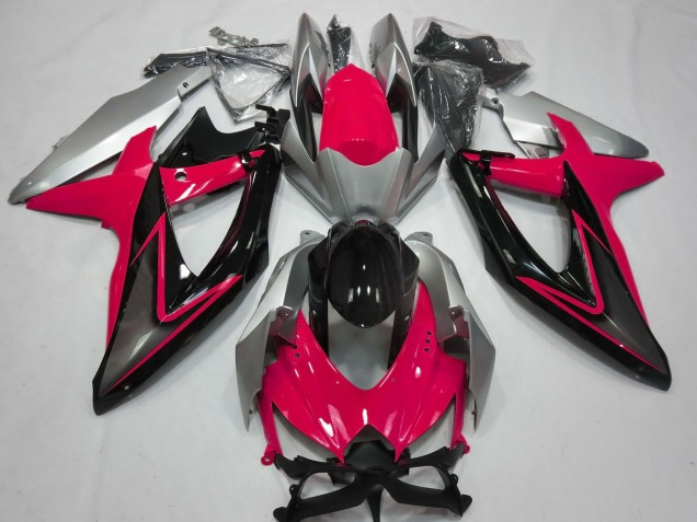 Mejores Carenados Moto Suzuki GSXR 600 / GSXR 750 2008-2010 - Plata Rojo Negro Brillante