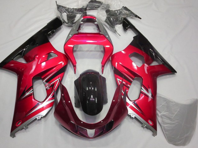 Mejores Carenados Moto Suzuki GSXR 600 / GSXR 750 2001-2003 - Rojo Plata Negro Brillante