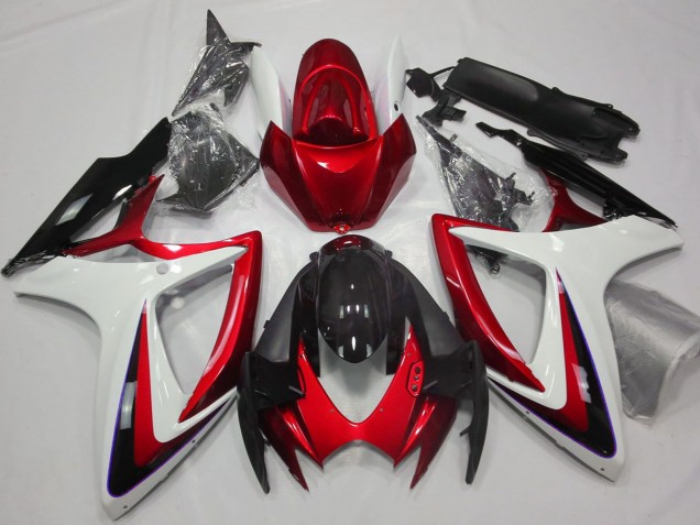 Mejores Carenados Moto Suzuki GSXR 600 / GSXR 750 2006-2007 - Blanco Rojo Negro Brillante