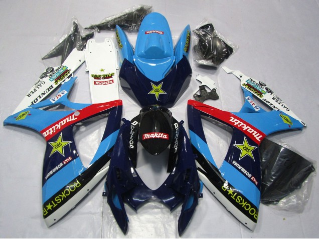 Mejores Carenados Moto Suzuki GSXR 600 / GSXR 750 2006-2007 - Azul Blanco Rojo Negro Brillante Rockstar