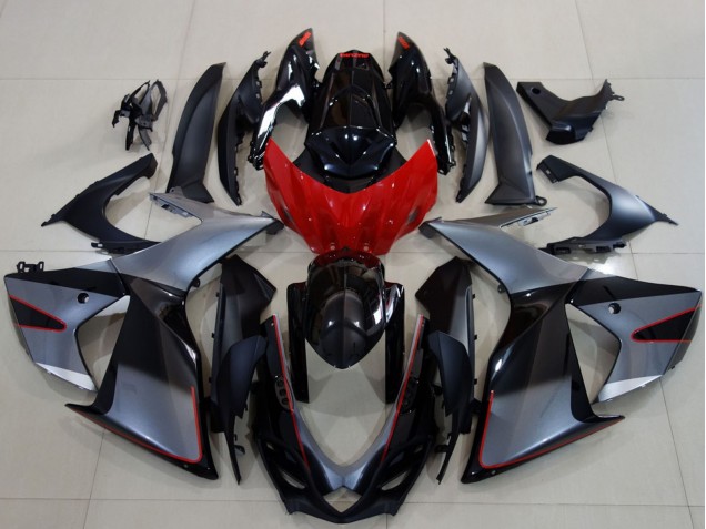 Mejores Carenados Moto Suzuki GSXR 600 / GSXR 750 2011-2024 - Gris Rojo Negro Brillante