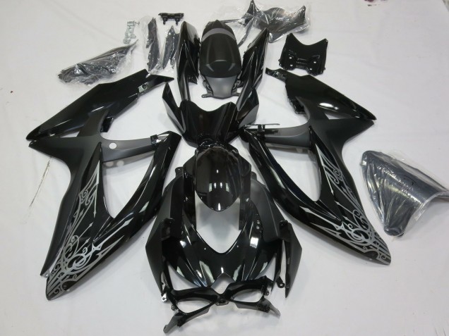 Mejores Carenados Moto Suzuki GSXR 600 / GSXR 750 2008-2010 - Negro Brillante Plata
