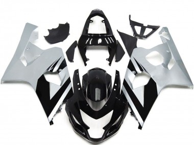 Mejores Carenados Moto Suzuki GSXR 600 / GSXR 750 2004-2005 - Blanco Negro Brillante OEM Estilo