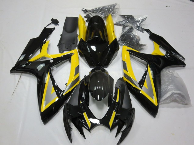 Mejores Carenados Moto Suzuki GSXR 600 / GSXR 750 2006-2007 - Amarillo Plata Negro Brillante