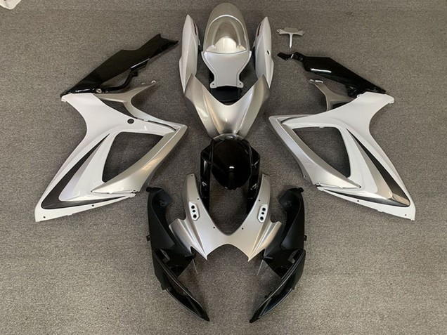 Mejores Carenados Moto Suzuki GSXR 600 / GSXR 750 2006-2007 - Plata Blanco Negro Brillante OEM Estilo