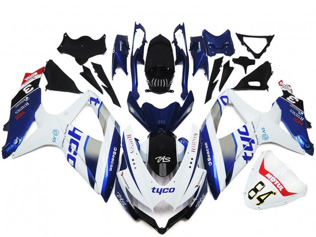 Mejores Carenados Moto Suzuki GSXR 600 / GSXR 750 2008-2010 - Blanco Plata Azul Negro Tyco