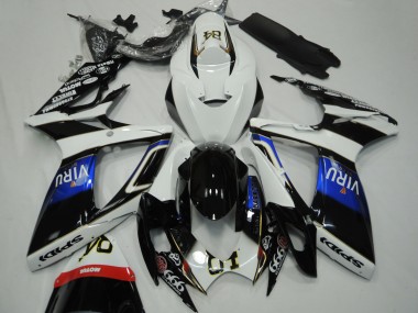 Mejores Carenados Moto Suzuki GSXR 600 / GSXR 750 2006-2007 - Blanco Azul Negro Brillante Viru