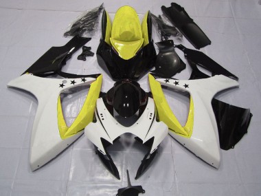 Mejores Carenados Moto Suzuki GSXR 600 / GSXR 750 2006-2007 - Amarillo Blanco Negro Brillante Estrella