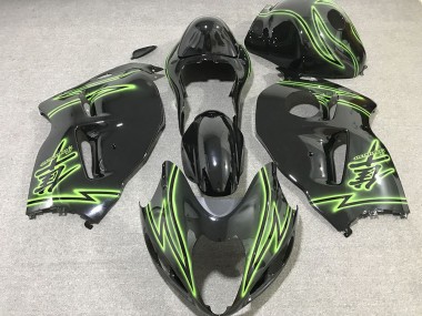 Mejores Carenados Moto Suzuki GSXR 1300 1996-2007 - Negro Brillante Verde Iluminación