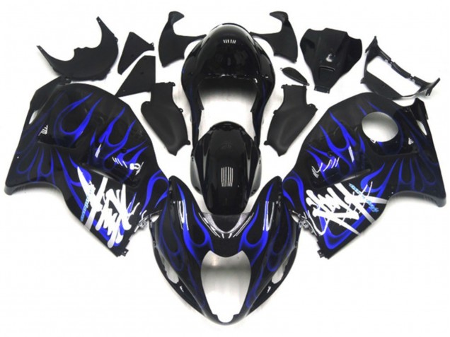 Mejores Carenados Moto Suzuki GSXR 1300 1996-2007 - Negro Brillante Azul Profundo Llama