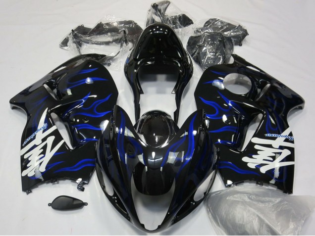 Mejores Carenados Moto Suzuki GSXR 1300 1996-2007 - Negro Brillante Azul Llama
