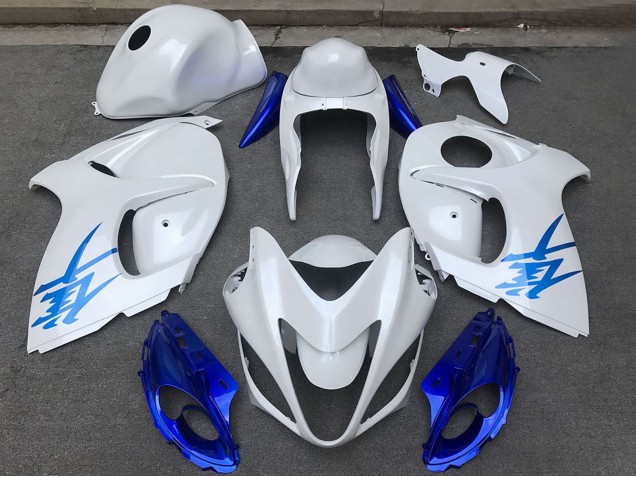 Mejores Carenados Moto Suzuki GSXR 1300 2008-2020 - Blanco Brillante Azul