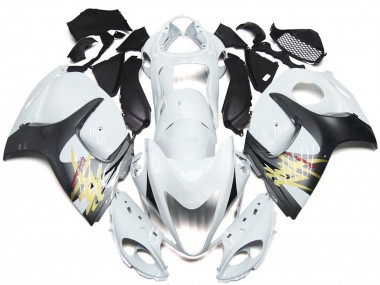 Mejores Carenados Moto Suzuki GSXR 1300 2008-2020 - Blanco Brillante Plata Estilo